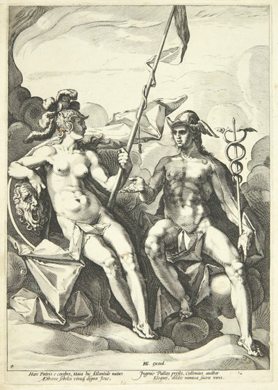 Aliance mezi Athénou a Merkurem (Hermathena) od Jacob Matham