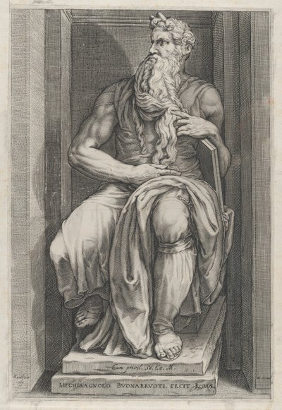 Římské zrcadlo velkoleposti: Mojžíš podle sochy od Michelangela, 16. století..., 16. století. od Jacob Matham