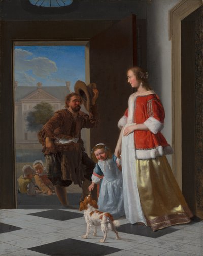 Obchodník s rybami u dveří, 1663 (olej na plátně na panelu) od Jacob Lucasz Ochtervelt