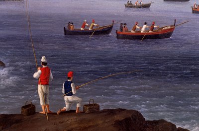 Neapolský záliv poblíž Santa Lucia ukazuje námořní flotily vracející se z Alžíru od Jacob Philippe Hackert