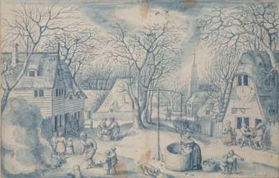 Vesnice Scéna: Zima, 16. století od Jacob Savery I