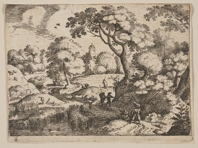 Stezka mezi bažinou a zalesněným břehem, od Landscapes od Jacob Savery I