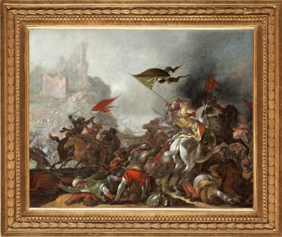 Bitva mezi Turky a křesťany při dobytí Konstantinopole osmanskou armádou v roce 1453 - Obraz Jacoba Matthiase Weyera (1620-1670), olej na dřevě (39x49 cm) - Turecká válka, Olej na dřevě od Jacoba Matthiase Weyera - soukromá sbírka od Jacob Weyer