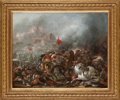 Bitva mezi Turky a křesťany při dobytí Konstantinopole osmanskou armádou v roce 1453 - Obraz Jacoba Matthiase Weyera (1620-1670), olej na dřevě (39x49 cm) - Turecká válka, Olej na dřevě od Jacoba Matthiase Weyera - soukromá sbírka od Jacob Weyer