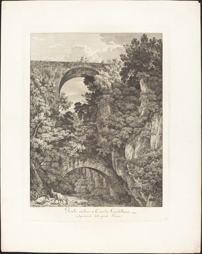 Starověký most v Cività Castellana, běžně známý jako most Teramo od Jacob Wilhelm Mechau
