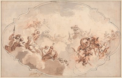 Design pro strop: Apoteóza Callisto nebo Diany (recto) a Náčrt figur (verso) od Jacob de Wit