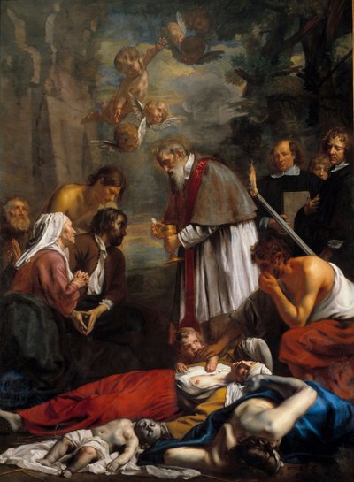 Saint Macaire z Gentu zachraňující pestiferes Saint Macaire je arménský mnich z 11. století. Obraz Jacoba II van Oosta (1637-1713) 1673 Ne. 3,5x2,57m od Jacob the Younger Van Oost