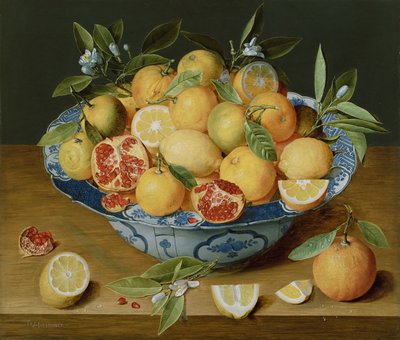 Zátiší s citrony, pomeranči a granátovým jablkem, c. 1620-1630 od Jacob van Hulsdonck