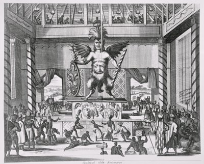 Mexický bůh Huitzilopochtli, z „Montanus, nový a neznámý svět“, 1671 od Jacob van Meurs