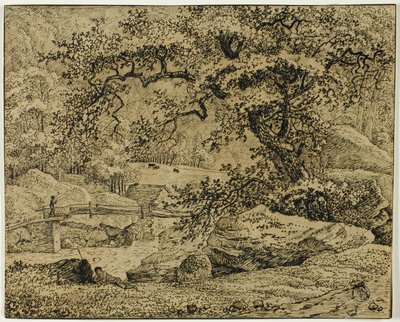 Krajina s postavou odpočívající pod stromem u potoka od Jacob van Ruisdael