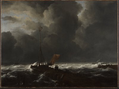Rozbouřené moře u mola od Jacob van Ruisdael