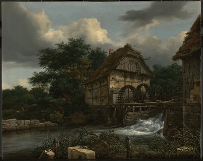 Dva vodní mlýny a otevřená propust od Jacob van Ruisdael
