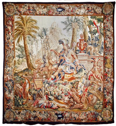 Americká tapiserie, konec 17. století (Vlna; tapiseriová vazba; přírodní barviva, mj.
indigo) od Jacob van der Borcht