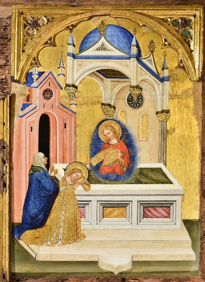 Lucia se modlí u hrobu svaté Agathy, kolem roku 1410. od Jacobello del Fiore.