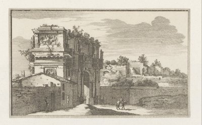 Konstantinův oblouk v Římě Pohledy na Řím (název série) La Galerie agreable du mond (...) divisée en LXVI tomes...Cette partie comprend le Rome moderne (název série) Budovy Magesyn der Italiaense (název série) od Jacobus Baptist