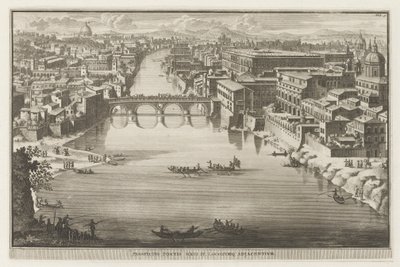 Pohled na Řím s Ponte Sisto přes řeku Tiberu Prospekt Pontis Sixti IV locorumq adjadentium (název na předmětu) Pohledy na Řím (název série) La Galerie agreable du mond (...) divisée en LXVI tomes...Cette partie comprend le Rome moderne od Jacobus Baptist
