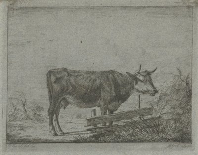 Kráva stojící u plotu od Jacobus Cornelis Gaal