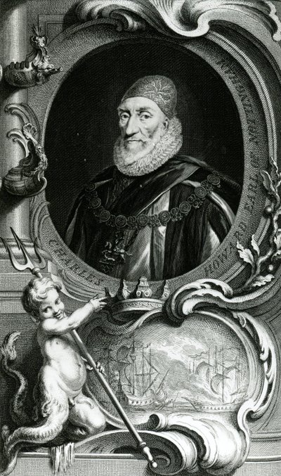 Portrét Charlese Howarda, hraběte z Nottinghamu, ilustrace z knihy "Heads of Illustrious Persons of Great Britain", vyd. Knapton, Londýn 1742. od Jacobus Houbraken