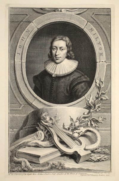 Portrét Johna Miltona, ilustrace z knihy "Heads of Illustrious Persons of Great Britain", vyd. Knapton, Londýn 1742. od Jacobus Houbraken
