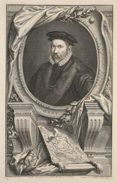 Portrét Nicholase Bacona, ilustrace z knihy "Heads of Illustrious Persons of Great Britain", vyd. Knapton, Londýn 1742. od Jacobus Houbraken