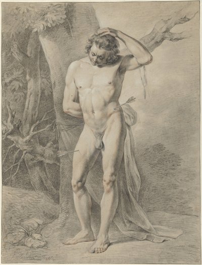 Stojící mužský akt, před stromem od Jacobus Johannes Lauwers