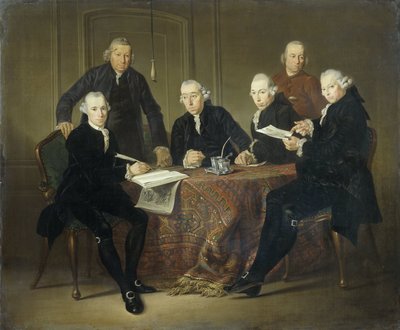 Čtyři vladaři, tajemník a otec domu malomocných v Amsterdamu, 1773 od Jacobus Luberti Augustini