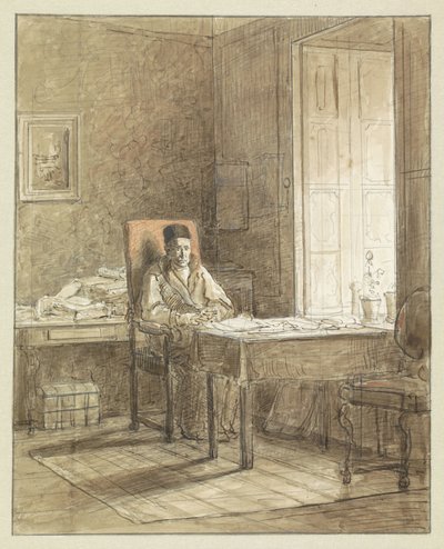Portrét Gerrita Lambertse, sedícího v křesle v tiskárně od Jacobus Ludovicus Cornet