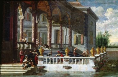 Italský palác s galerií a terasou (malba) od Jacobus Saeys