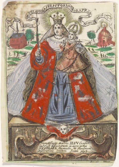 Marie s dítětem se dvěma církevními budovami za ní od Jacobus de Man (I)