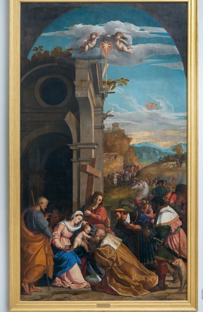 Klanění tří králů za přítomnosti svaté Heleny od Jacopo (c.1480 1528) Palma