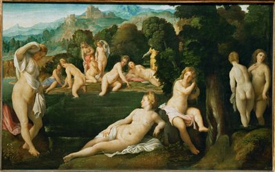 Diana zjišťuje těhotenství nymfy Kallisto (malba na plátně) od Jacopo (c.1480-1528) Palma