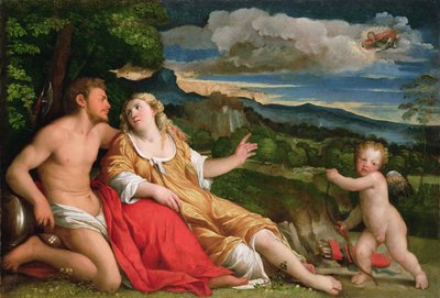Mars, Venuše a Amor (olej na plátně) od Jacopo (c.1480 1528) Palma