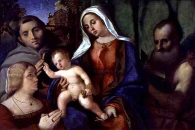 Sacra Conversazione s dárcem (olej na panelu) od Jacopo (c.1480 1528) Palma
