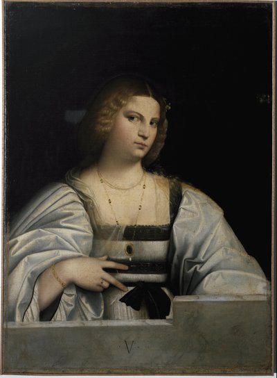 Portrét dámy, Alegorie panenství. (Malování od Jacopo (c.1480 1528) Palma