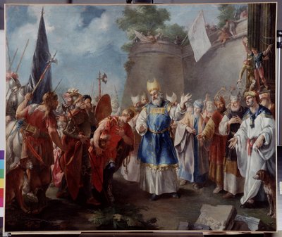Císař Alexandr vzdává hold veleknězi Jaddusovi. Obraz připisovaný Jacopo Amigoni (nebo Giacomo Amiconi od Jacopo Amigoni