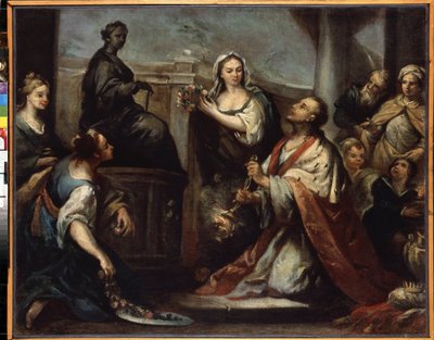 ""Král Šalamoun vede v modlářství"" (Modloslužba krále Šalamouna) Šalomoun se zanechává v lásce k ženám a modlám. Obraz od Jacopa Amigoniho (1675-1752) kolem roku 1739 Ermitážní muzeum, Petrohrad od Jacopo Amigoni
