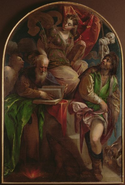 Svatá Justina Padovská na trůn se sv. Šebestiánem, opatem sv. Antonína a sv. Rochem, kolem 1557-60 od Jacopo Bassano