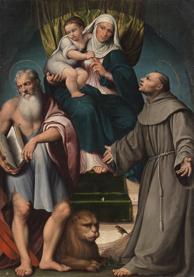 Svatá Anna a malý Kristus na trůn mezi svatými Jeronýmem a Františkem, 1541. od Jacopo Bassano il vecchio
