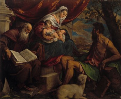 Panna a dítě s Janem Křtitelem a svatým Antonínem opatem, 60. léta 16. století. od Jacopo Bassano il vecchio