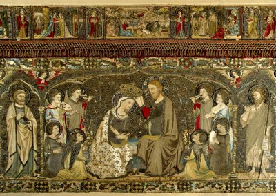 Korunovace Panny Marie mezi osmi anděly a čtrnácti svatými (církevní výšivka) par Cambi, Jacopo (aktivní cca 1336) od Jacopo Cambi