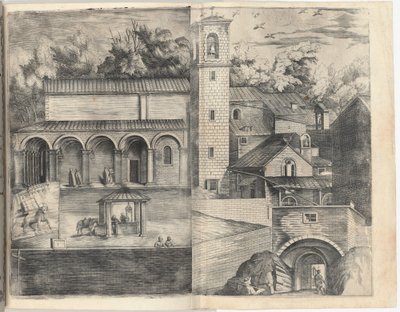 Pohled do kvadrantu: hlavní dveře, náměstí, kostel a lodžie kláštera Monte della Vernia je letos MUDr. od Jacopo Ligozzi