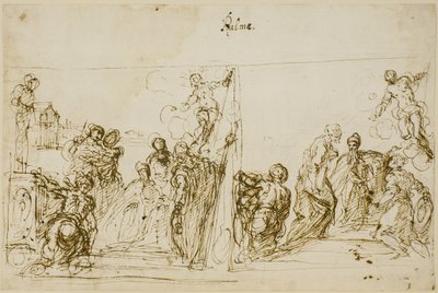 Dvě kompoziční skici pro votivní obraz Doge Pasquale Cicogna, Sala del Pregadi, Palazzo Ducale, Benátky od Jacopo Palma