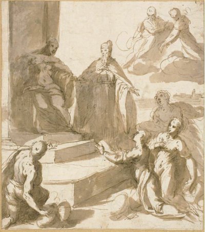 Studie pro Benátky přijímající poctu a dary z Brescie, Udine, Padovy a Verony s doge Francescem Venierem, který je prezentuje od Jacopo Palma il Giovane