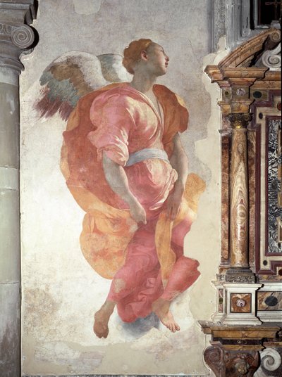 Zvěstování. Detail anděla - Freska od Jacopo Pontormo