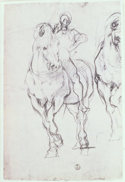 Studie jezdce pro Izraelity, kteří hasí žízeň v poušti (křída) od Jacopo Pontormo