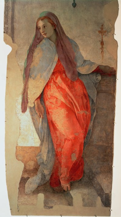 Zvěstování, detail Panny Marie, c.1527 detail fresky z 57520, viz také 94964 od Jacopo Pontormo