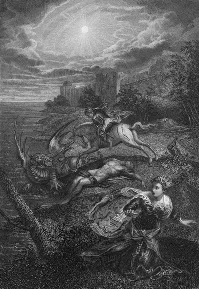 Svatý Jiří a drak (rytina) od Jacopo Robusti (after) Tintoretto