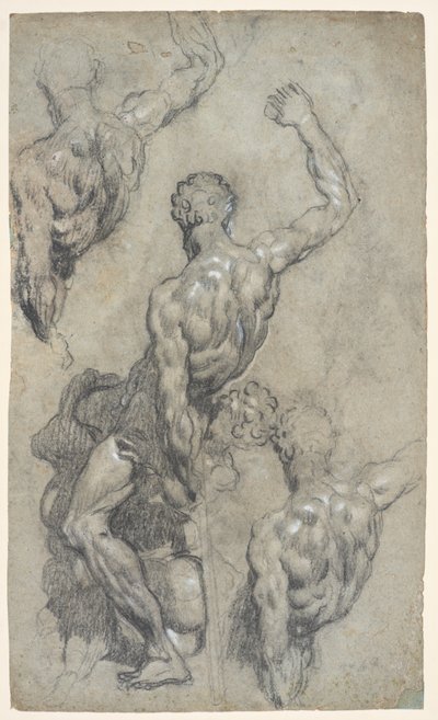 Studie Michelangelova „Samsona a Filištínů“, kolem 1575–1585 (křída, dřevěné uhlí, kvaš, papír) od Jacopo Robusti (workshop of) Tintoretto
