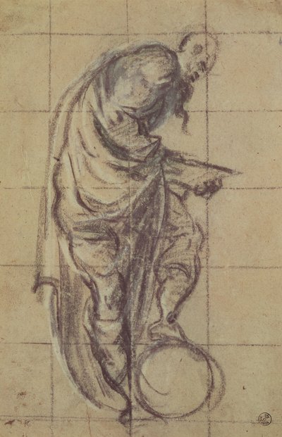 Filozof stojící na zeměkouli (uhlí na papíře) od Jacopo Robusti Tintoretto