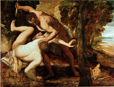 Kain zabíjející Abela Obraz Jacopo Robusti dit il Tintoretto (Tintoret) (1518-1594) 1550-1553 Ne. 149x196 cm Galerie Accademia, Benátky od Jacopo Robusti Tintoretto